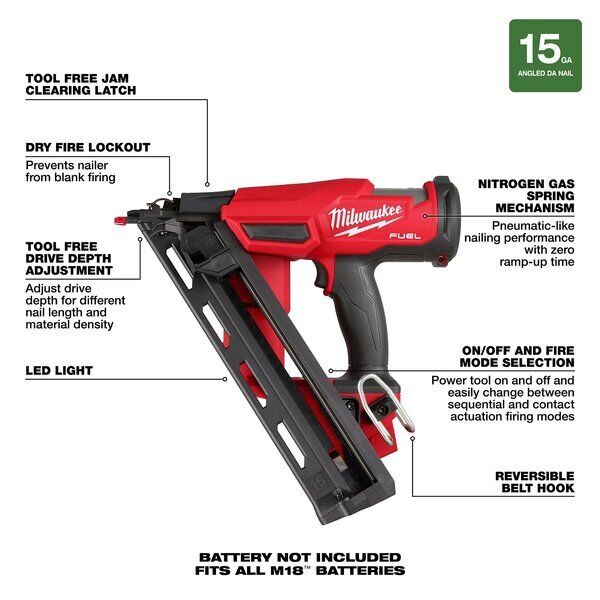 ny Milwaukee Tool 2839-20 M18 Fuel 15 Gauge Finish Nailer (kun værktøj)