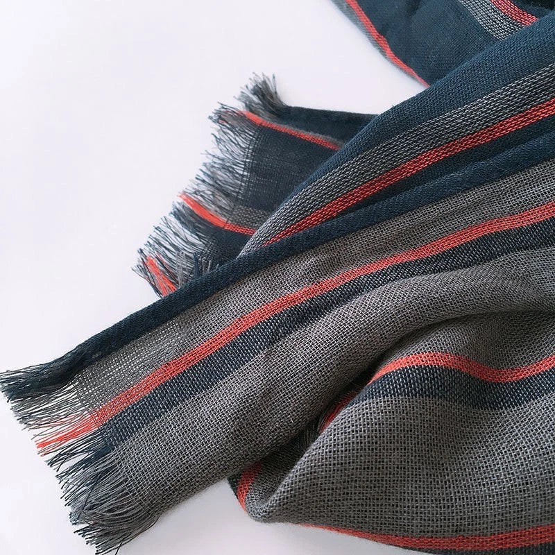 Mens  Cotton Striped Breathable Casual Scarf 2.2m Long Neckerchief Shawl 07FC0E-D4 - KOEEK