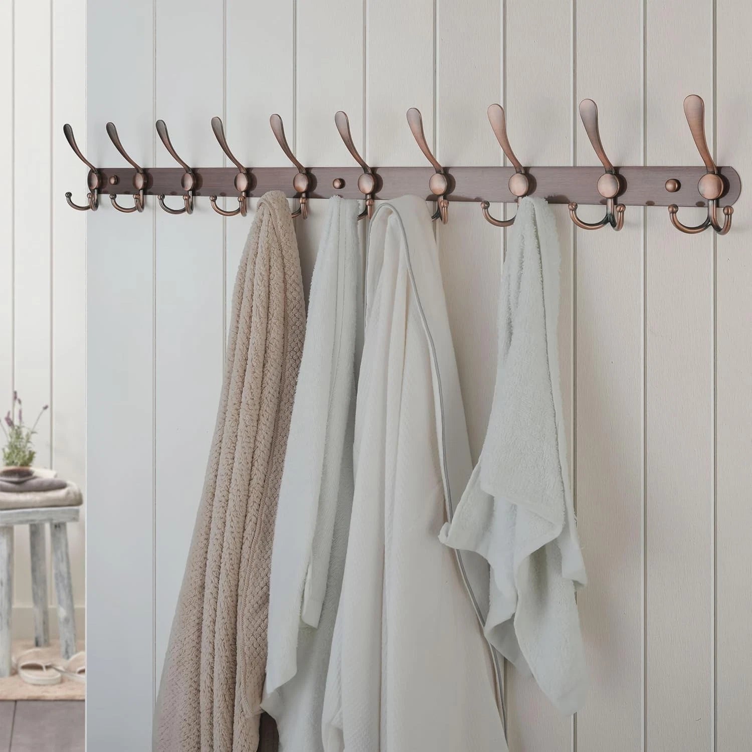Wall-mounted coat rack - 38 inches long, 10 heavy-duty coat hooks 07FC0E-D4 - KOEEK