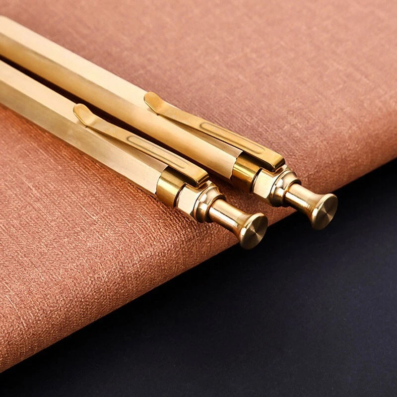 Hot EDC Handmade Brass Spring Retro Brass Pocket Pen Ball Point Pen P-22TP HANDMADE - KOEEK