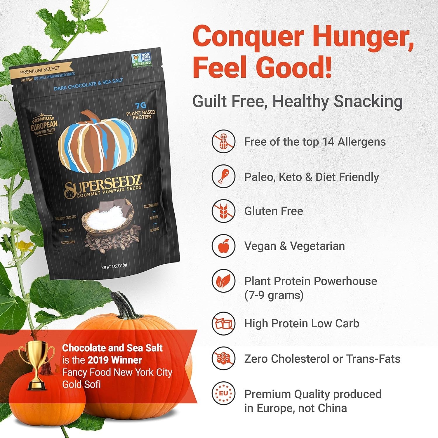 new SuperSeedz Dry Roasted Pumpkin Seeds - Dark Chocolate & Sea Salt Pepitas,... SUPERSEEDZ - KOEEK