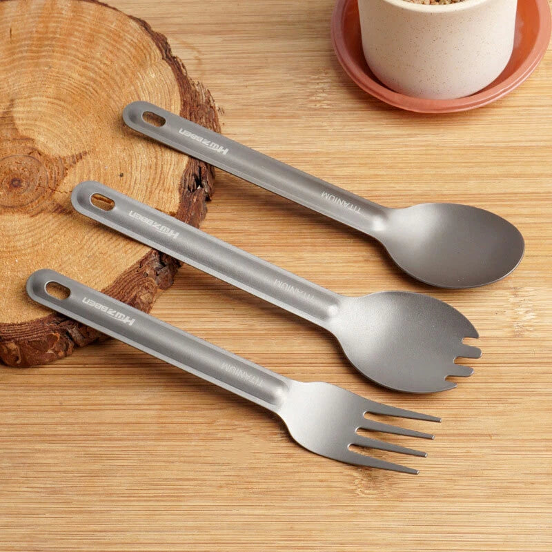 Titanium 3 Fork Spoon Sets Outdoor Camping Tableware Portable Salad SpoonEDCTool 07FC0E-D4 - KOEEK