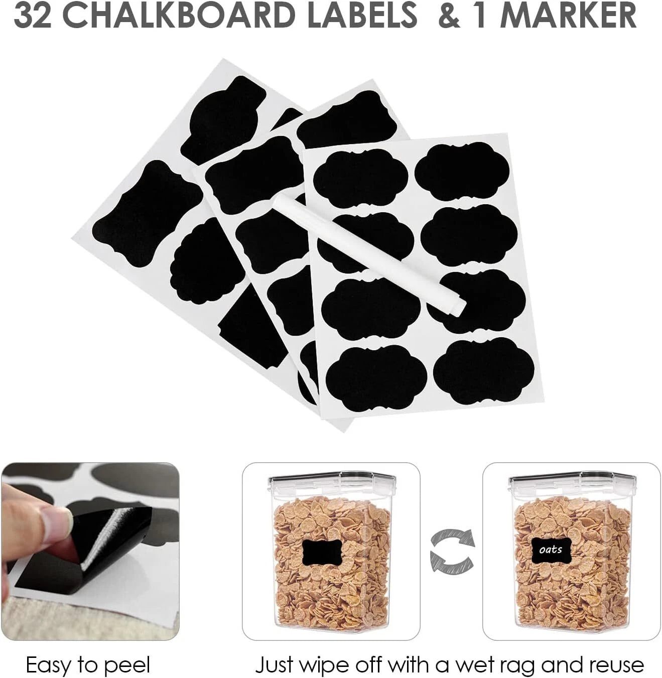 32-Piece Sealed Food Storage Container Set, BPA-Free 32 Labels 07FC0E-D4 - KOEEK