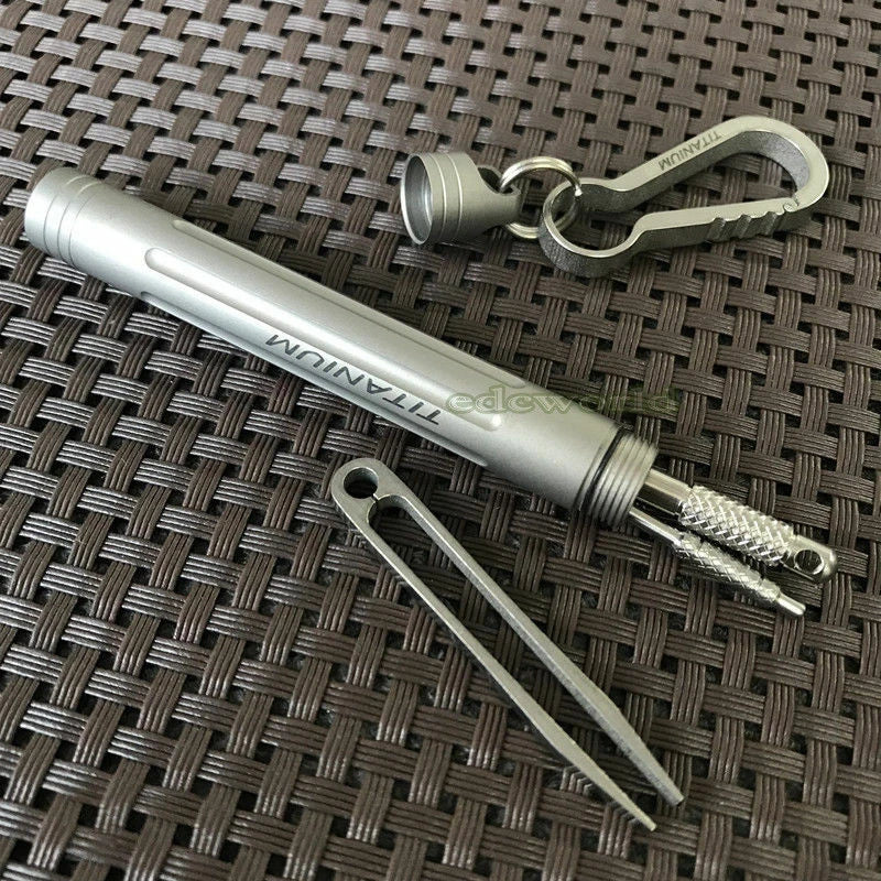 EDC Outdoor Key Titanium TC4 Multi Tools Set Holder Toothpick Tweezers Earpick EDC - KOEEK