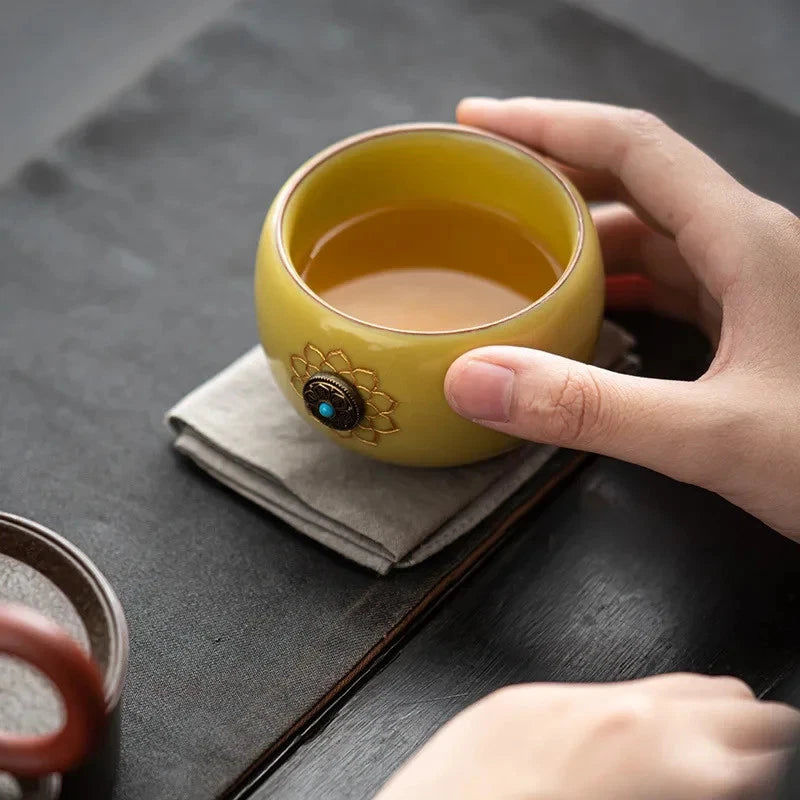 120ml Ceramic Ru Kiln Tea Drinking Cup Crackle Glaze Master Cup Kung Fu Tea Set 07FC0E-D4 - KOEEK