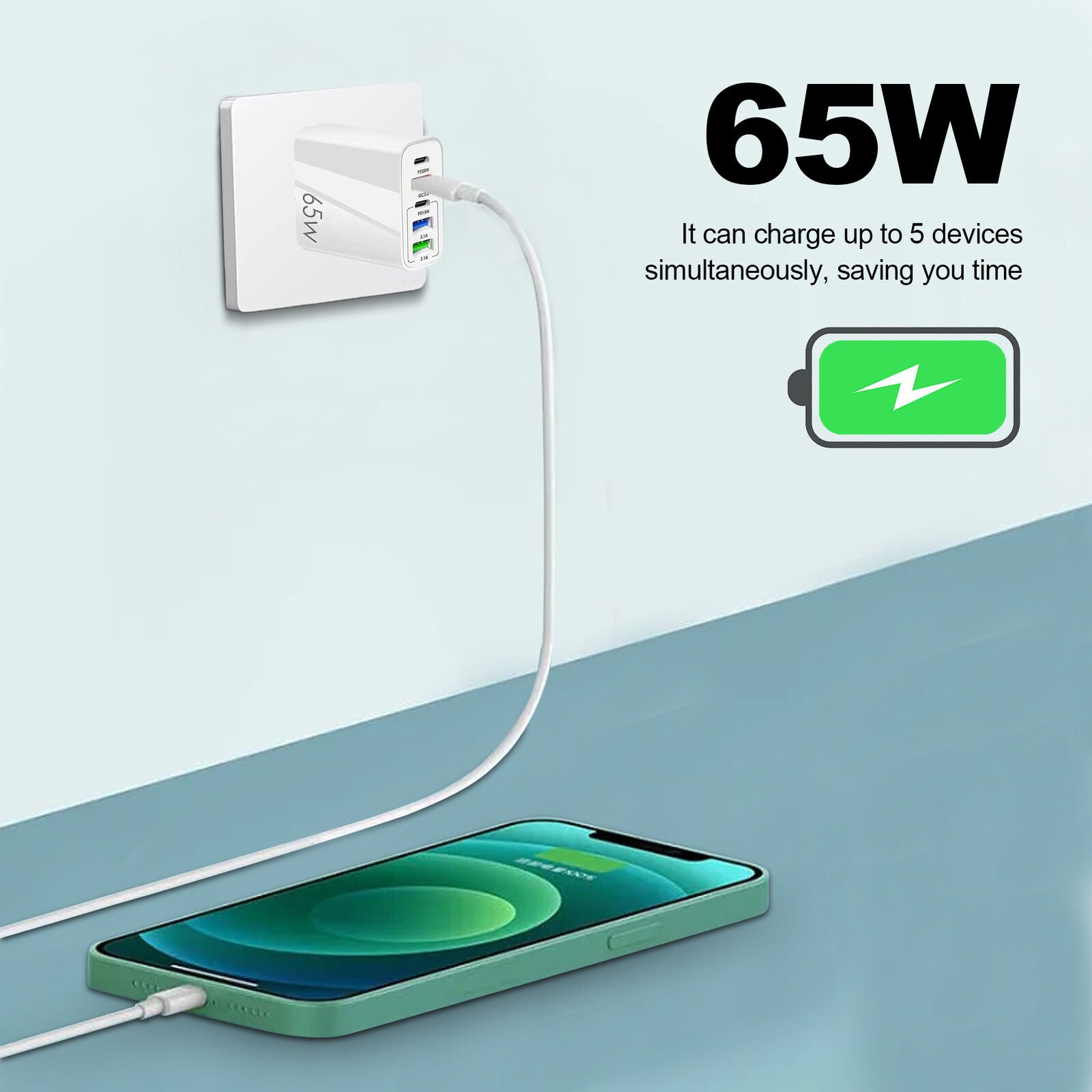 new 65W Charger Fast Charging Station 2type c PD+3USB Lightweight Portable Charger koeek - KOEEK