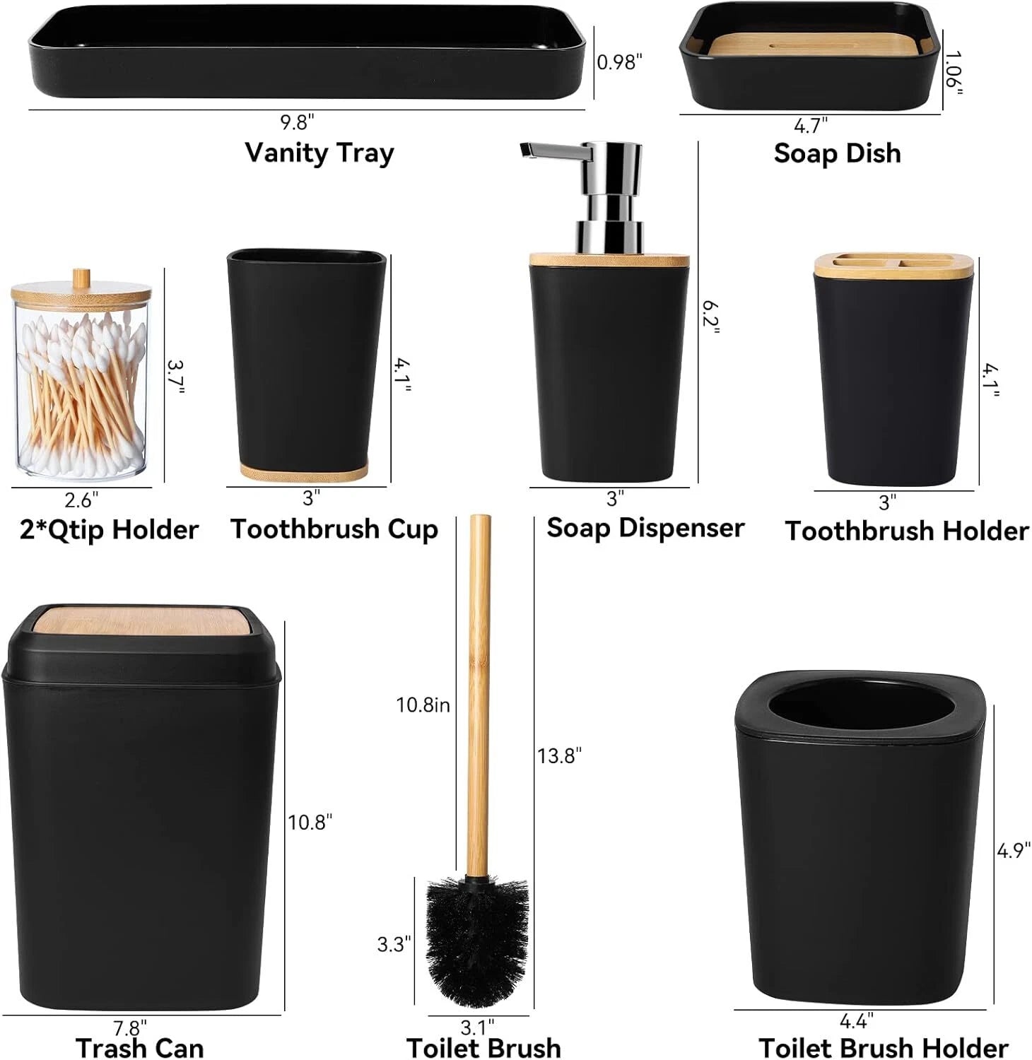 Bathroom Accessory Set, 9 Piece Black Bathroom Accessory Bathroom Decoration 07FC0E-D4 - KOEEK