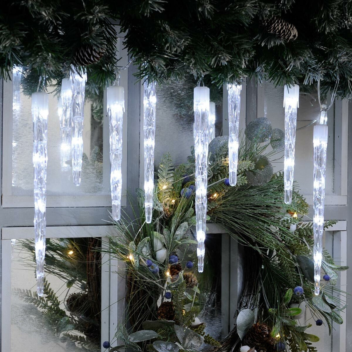 Christmas Lights Outdoor Indoor LED Icicle Lights Timer Function Blue & White 07FC0E-D4 - KOEEK