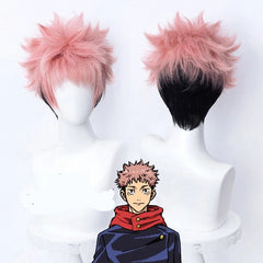Anime Jujutsu Kaisen Itadori Yuji Cosplay Wig Men Pink+Black Short Hairpiece Wig 07FC0E-D4 - KOEEK