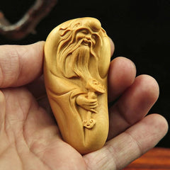 Boxwood Carved Hand Piece Wooden Figurine Craft Gift Chinese Style Prosperity 07FC0E-D4 - KOEEK