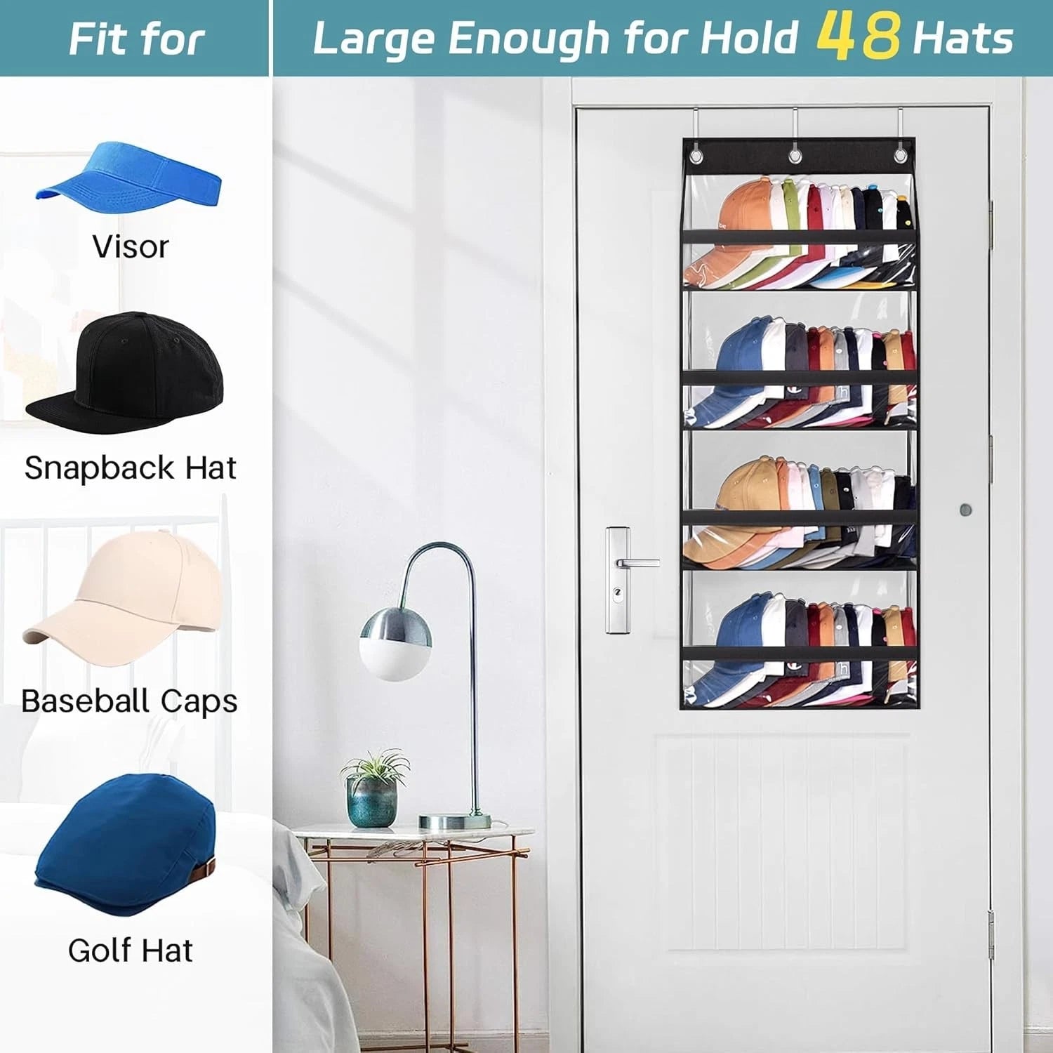 Clear Over the Door Hat Racks for Baseball Caps,Hold 48 Caps Hat Storage 07FC0E-D4 - KOEEK