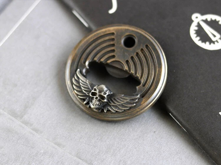 EDC Portable Retro Brass Skull Bottle Opener Necklace Bead Keychain Pendant Tool 07FC0E-D4 - KOEEK