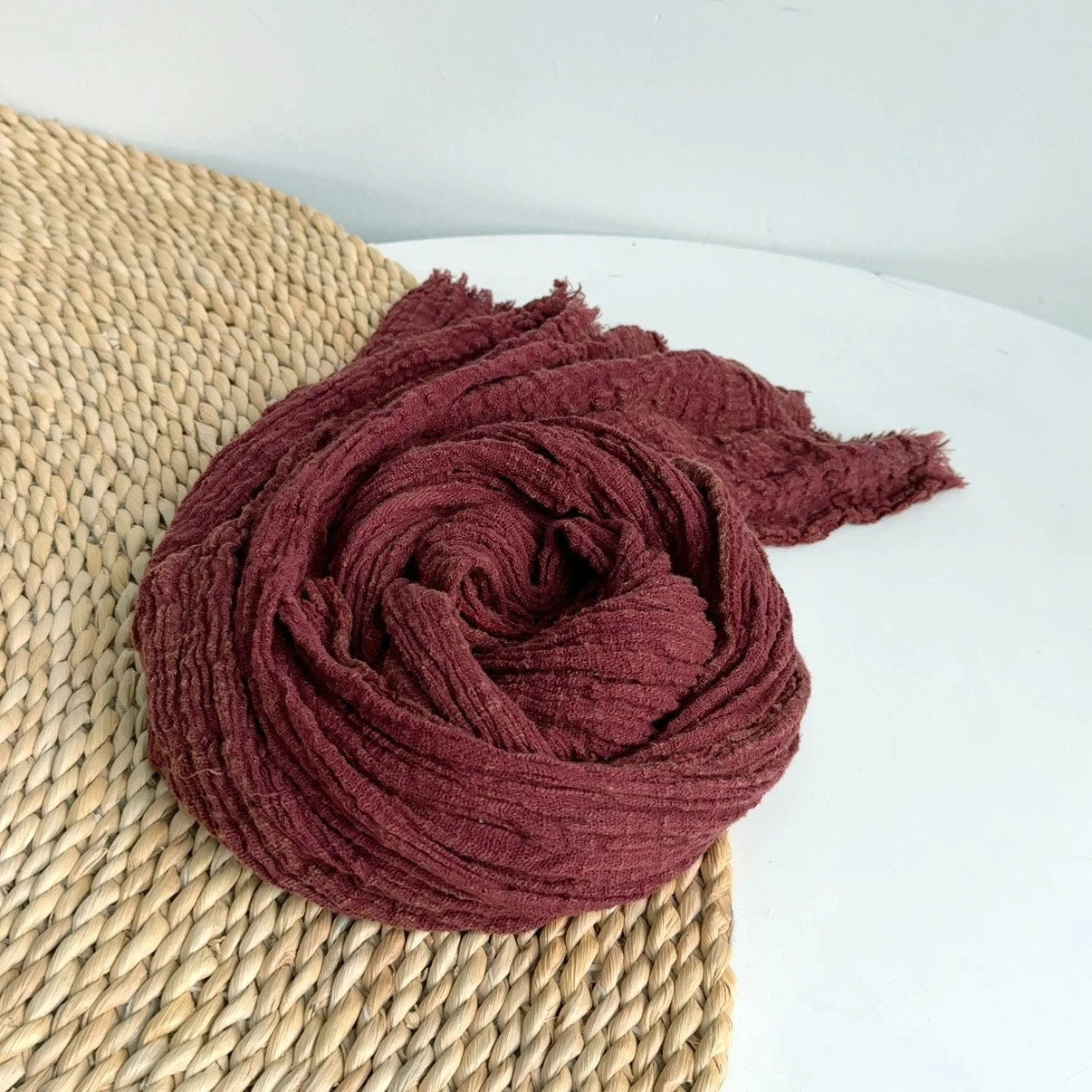 Unisex Cotton Wrinkled Scarf Solid Color Autumn Neckerchief Shawl Wrap Bandana 07FC0E-D4 - KOEEK