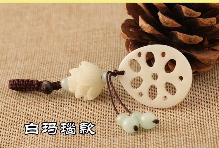 Handmade Lotus Keychain Chinese Style Car Keychain Bag Charm Unisex 07FC0E-D4 - KOEEK