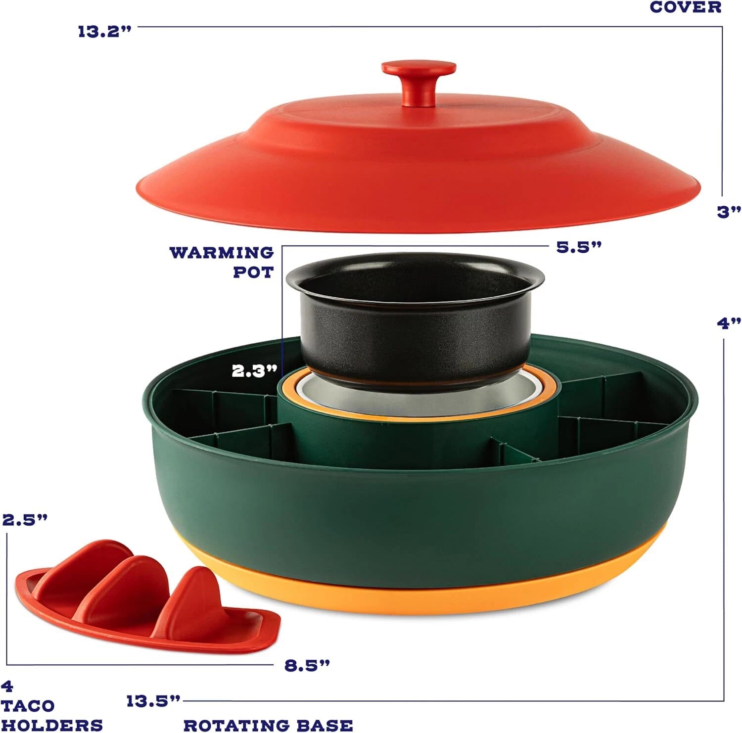 Taco Bar Serving Set for a Party - 30oz Heated Pot, 4 Taco Holders, &Detachable 07FC0E-D4 - KOEEK