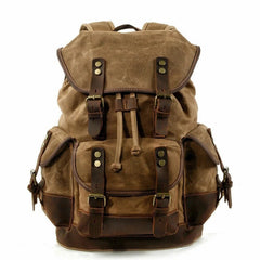 Vintage Canvas Backpack Outdoor Shoulder Rucksack Daypack Casual Leather Bags 07FC0E-D4 - KOEEK
