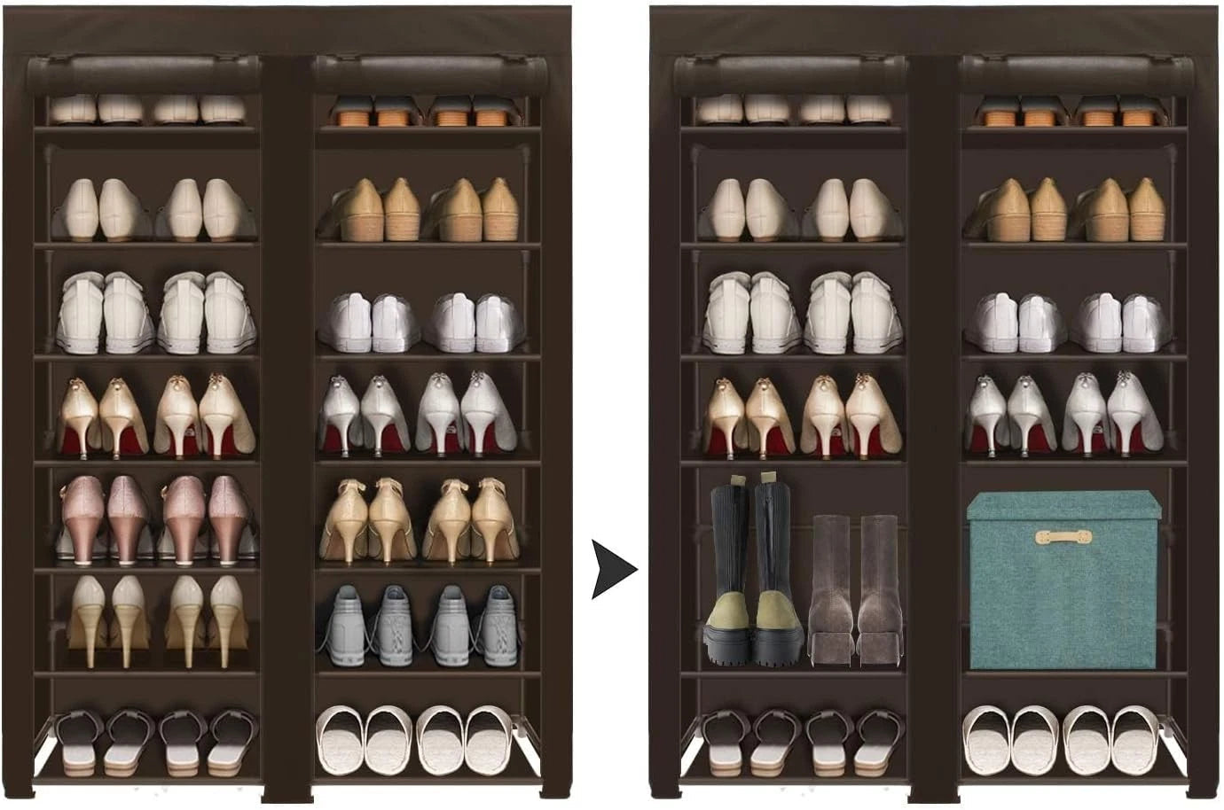 Shoe Rack Storage Organize, 28 Pairs Portable Double Row with Nonwoven 07FC0E-D4 - KOEEK
