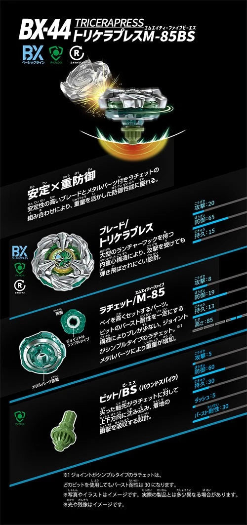 TAKARA TOMY BX44 Tricerapless M-85BS Beyblade X Burst Booster Official Stock TAKARA - KOEEK