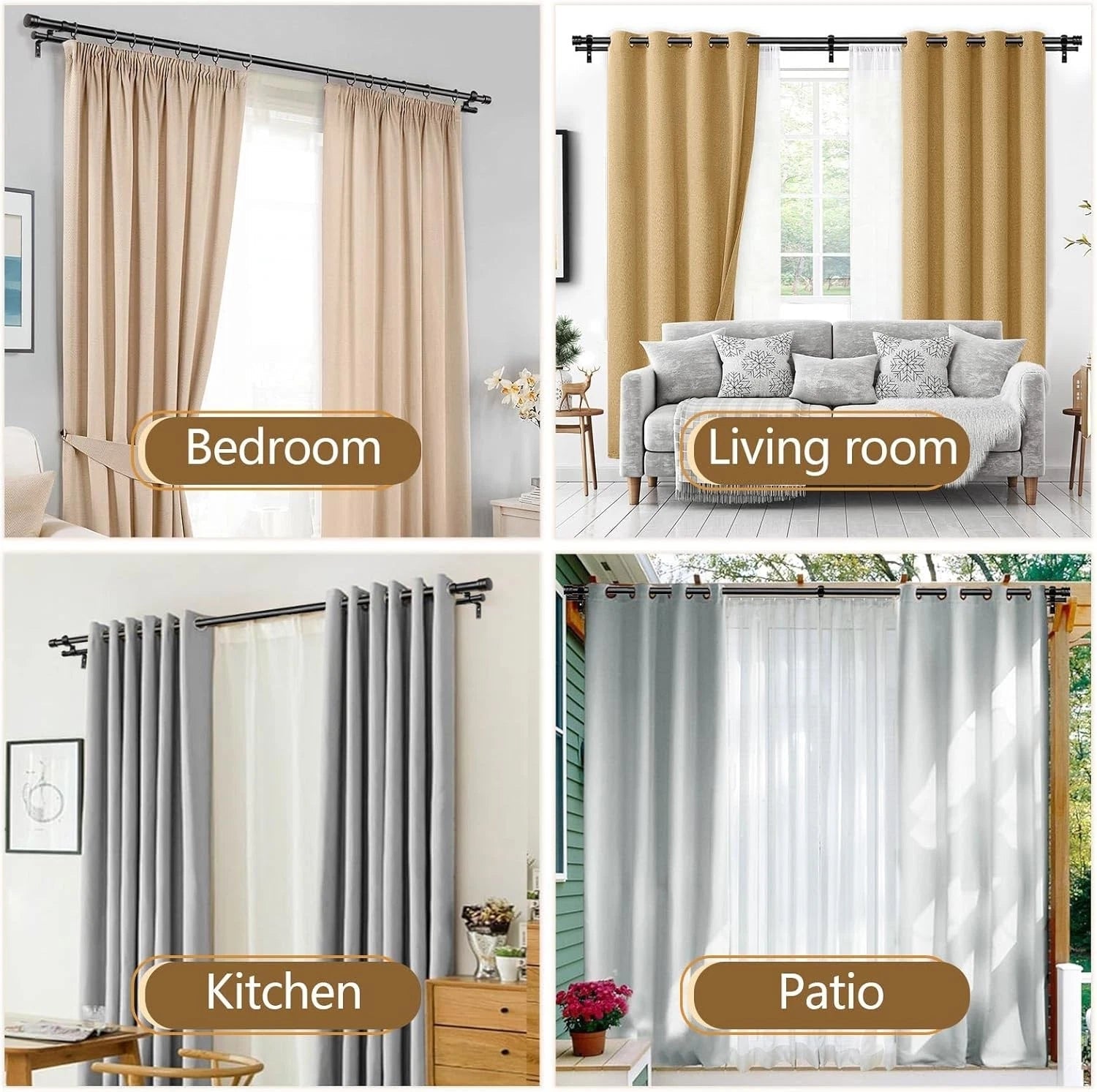 1-inch double curtain rod, length range 36 to 72 inches (3 to 6 feet) 07FC0E-D4 - KOEEK
