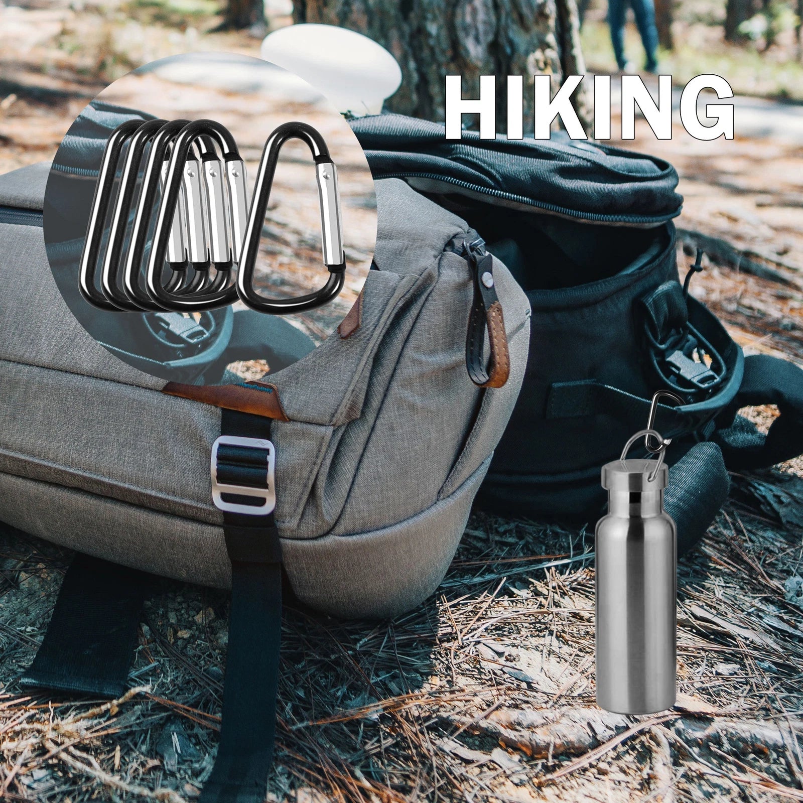 5 PCS D Shape Black Aluminum Carabiner Clip Snap Hook Small Camping 07FC0E-D4 - KOEEK