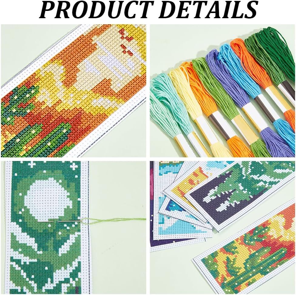 new INFUNLY 6pcs Scenery Cross Stitch Bookmark Kit DIY Beach Stamped blue INFUNLY - KOEEK