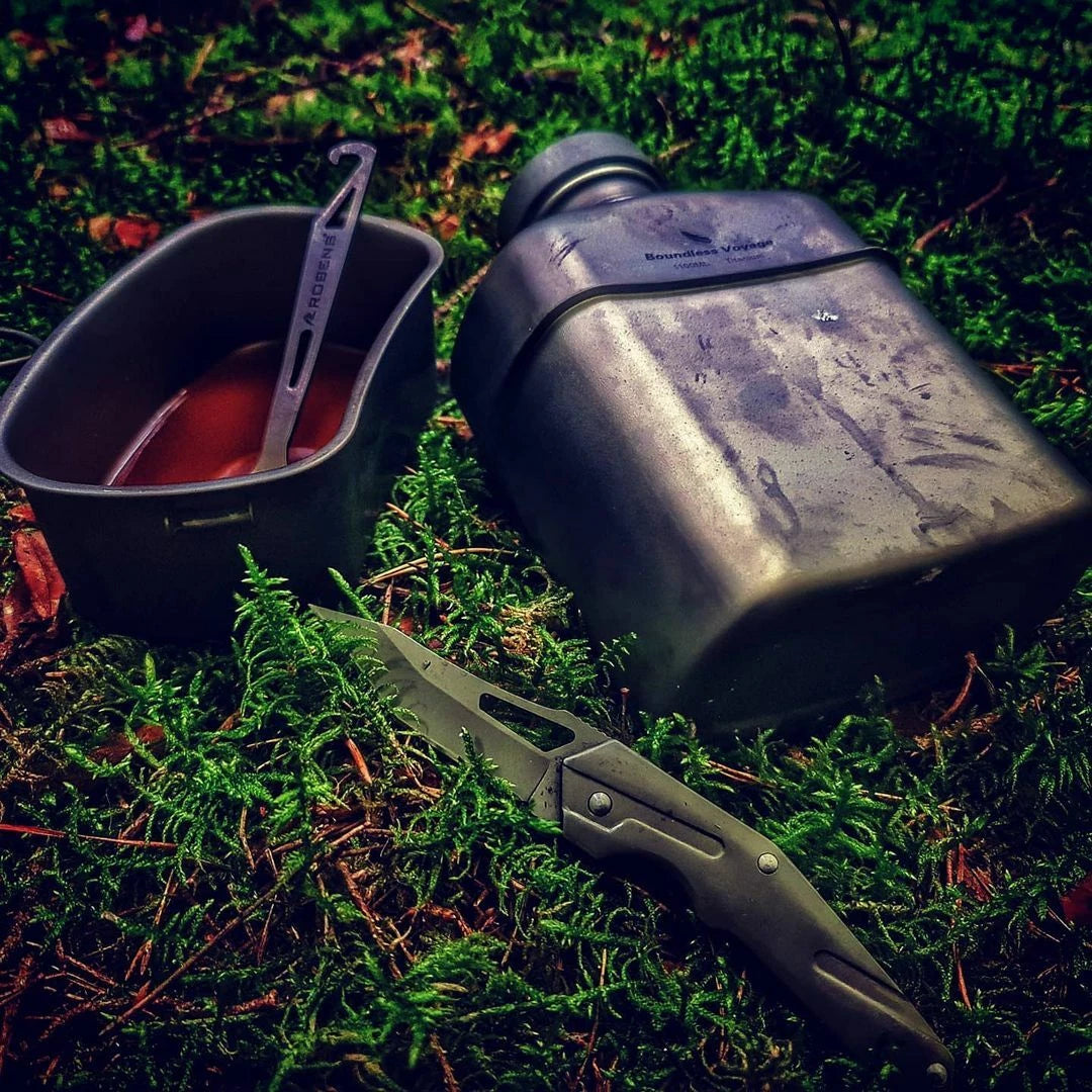 Titanium Military Canteen Cups Outdoor Camping Cooking Kit Water Bottle Mess Tin 07FC0E-D4 - KOEEK