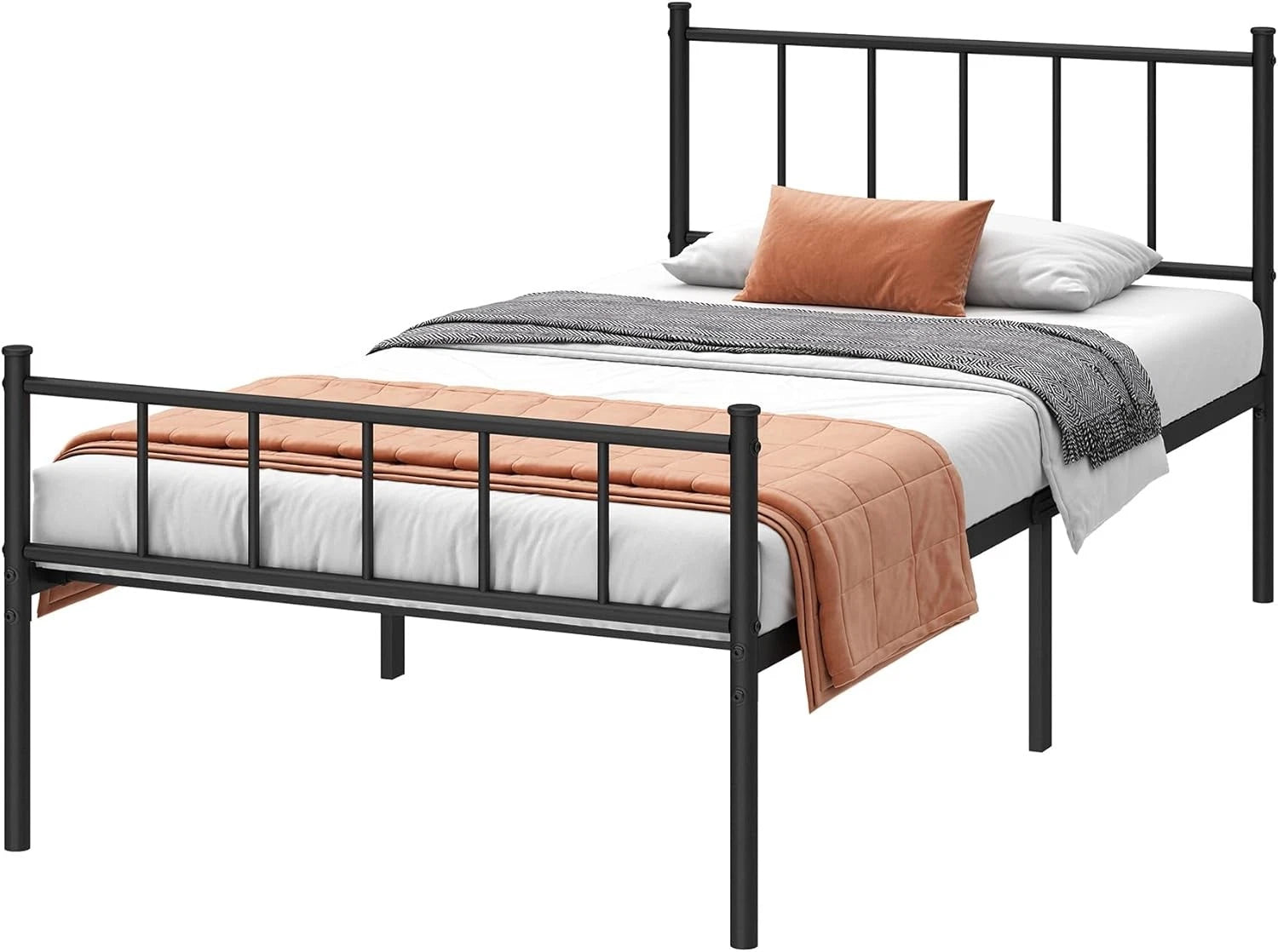 Classic metal platform bed frame with steel rail support mattress base 07FC0E-D4 - KOEEK