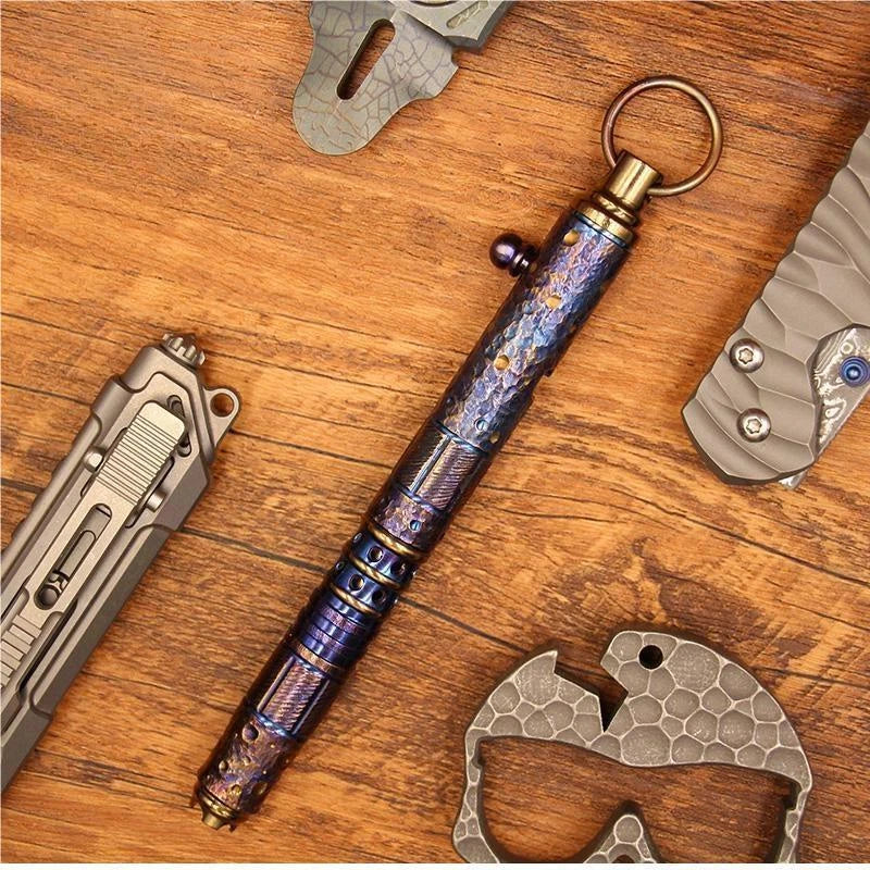 Titanium Alloy Ballpoint Pen EDC Handmade Keychain Pocket Signature Pen Gift 07FC0E-D4 - KOEEK