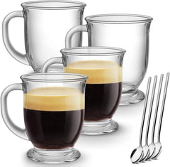 Glass Coffee Mugs Set of 4, Clear Large Coffee Mug 15 Oz With Handles 07FC0E-D4 - KOEEK
