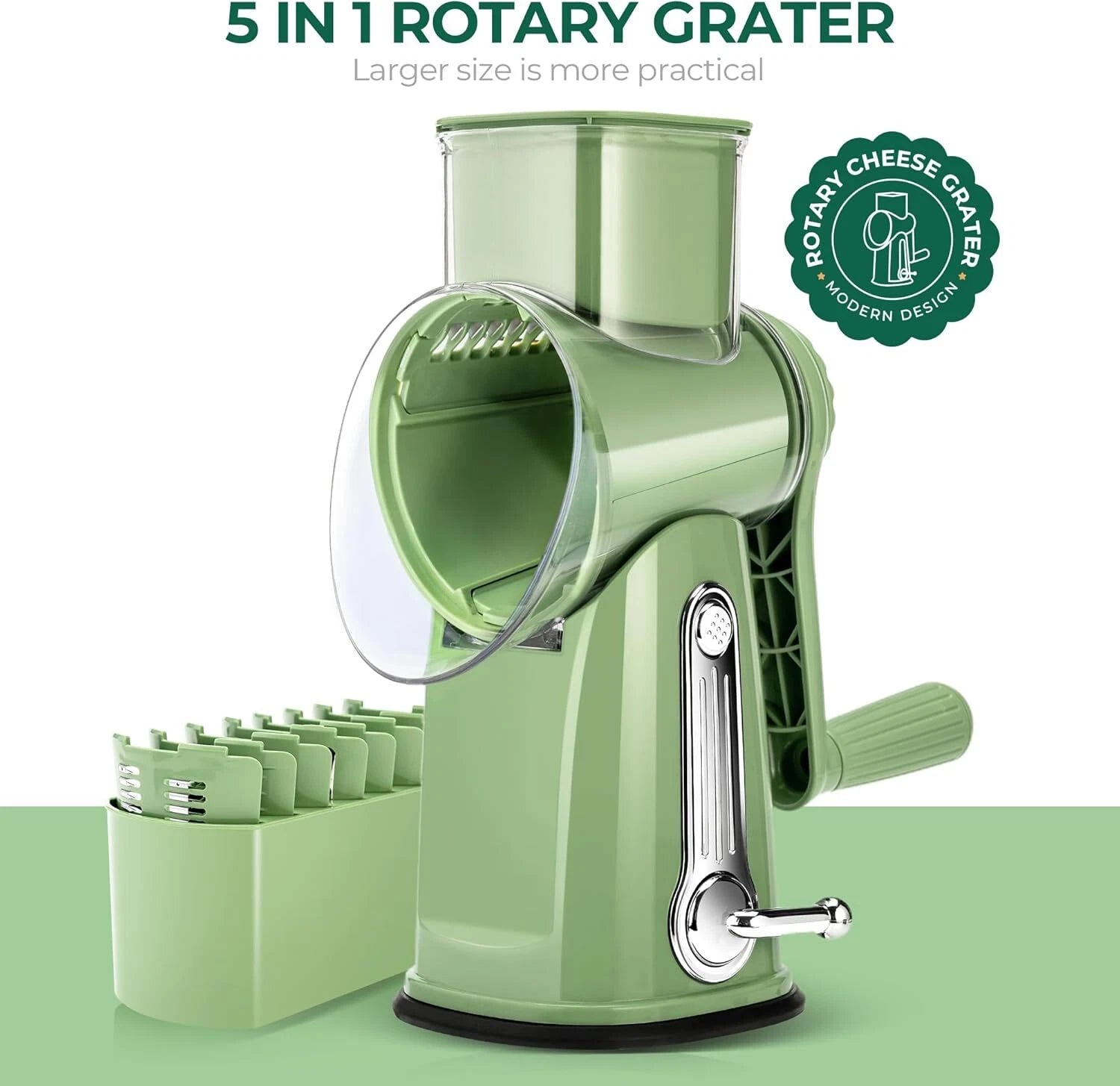 Rotary Cheese Grater with Handle -Vegetable Shredder with 5 Well-designed Blades 07FC0E-D4 - KOEEK