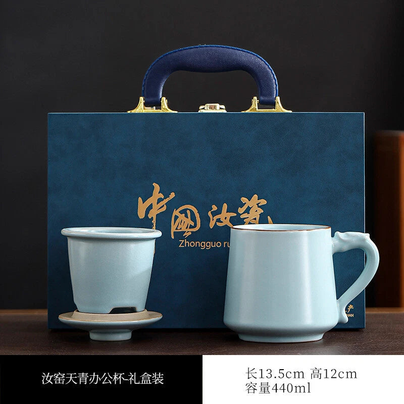 Ru Kiln Office Tea Cup Tea Separation Cup Large Capacity Ceramic Mug 07FC0E-D4 - KOEEK