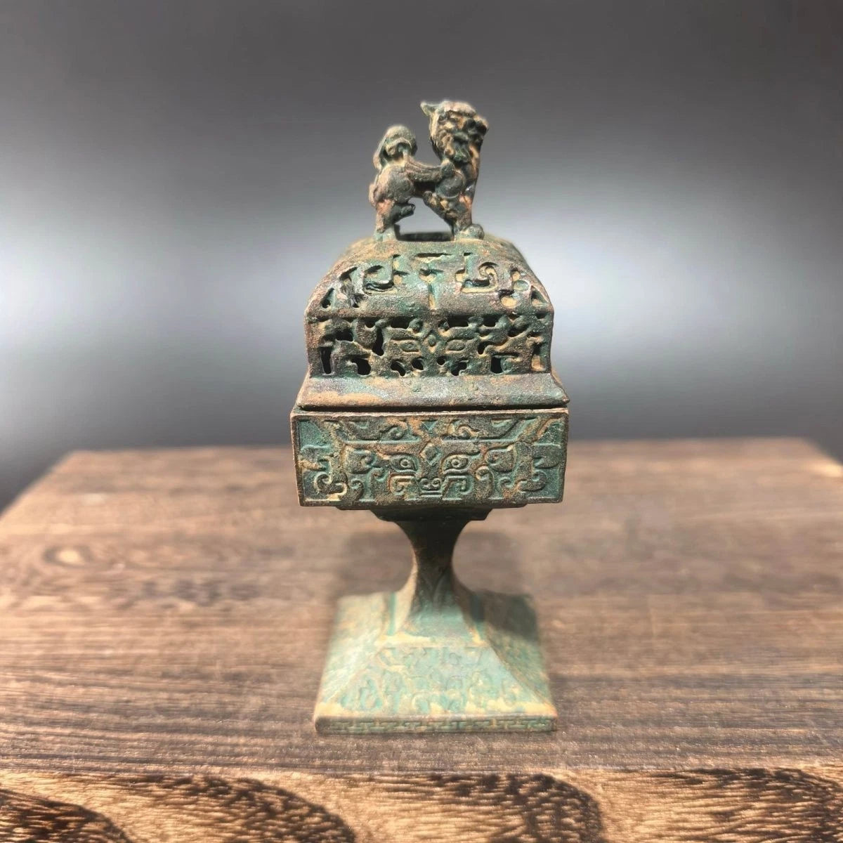 Vintage Finish Alloy Incense Burner Square Pixiu Censer Home Aromatherapy 07FC0E-D4 - KOEEK