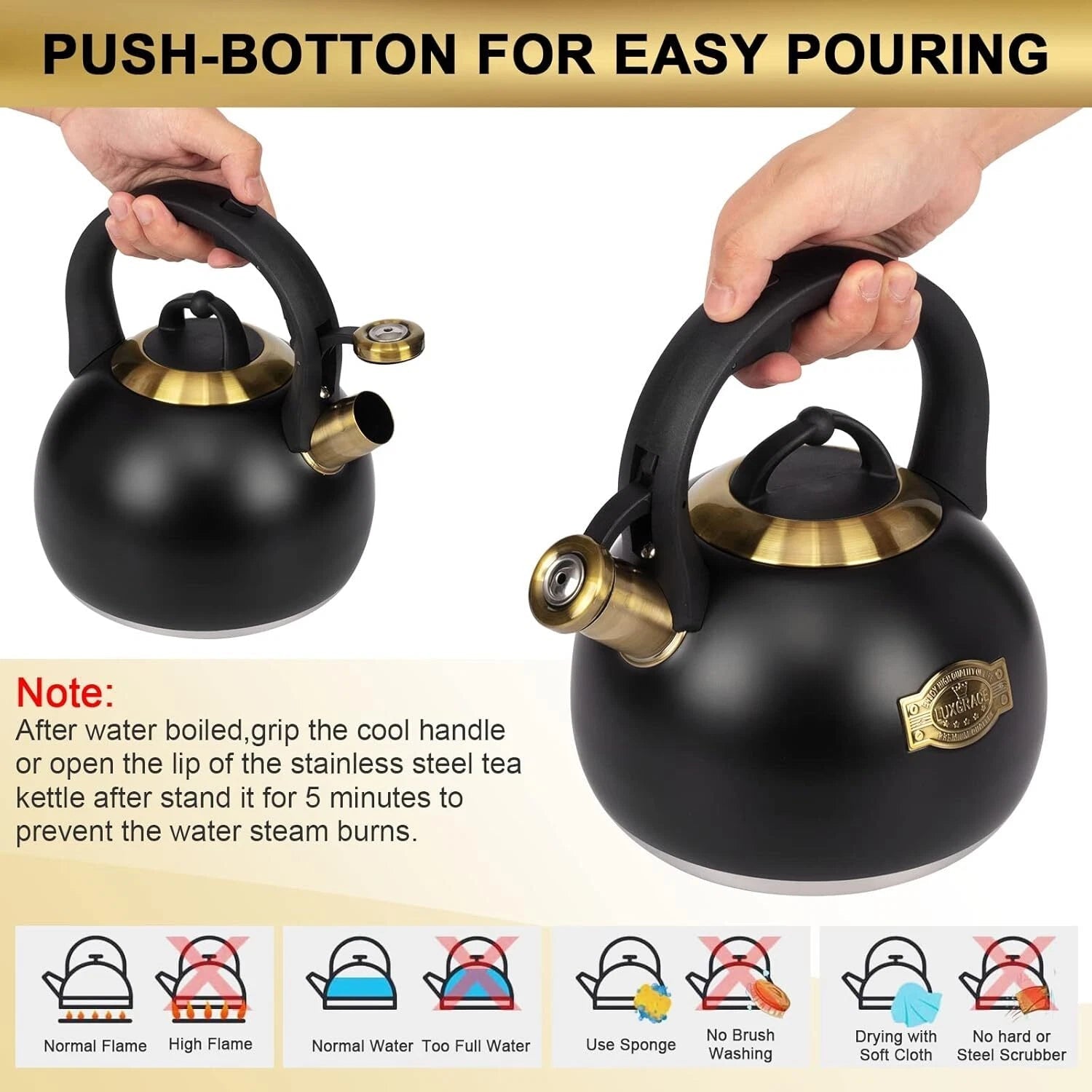 Tea Kettle for Stovetop,Food Grade Stainless Steel Water Kettle,Tea Pot for Home 07FC0E-D4 - KOEEK