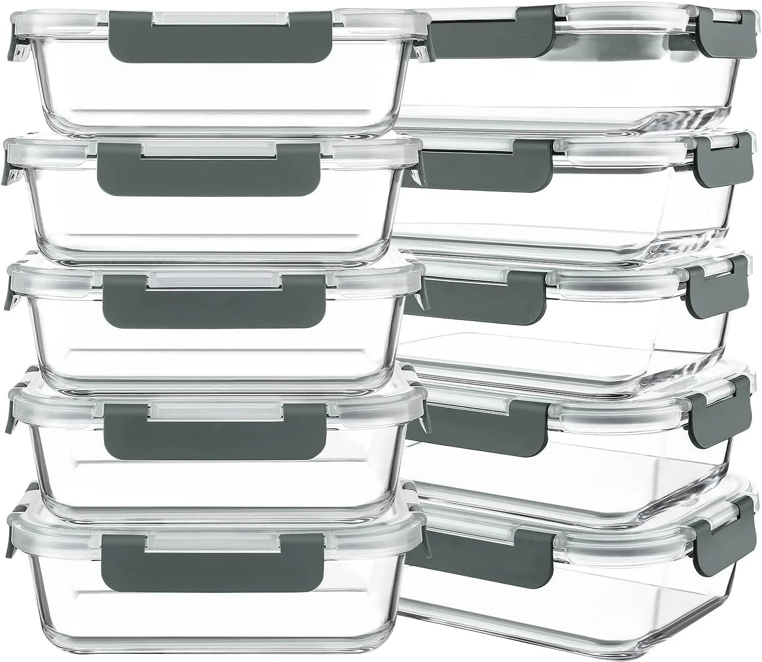 Pack of 10 30 oz. Glass Lunch Boxes with Lids Glass Food Storage Containers 07FC0E-D4 - KOEEK