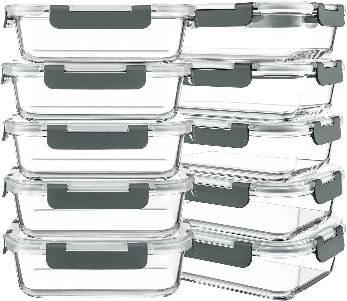 Pack of 10 30 oz. Glass Lunch Boxes with Lids Glass Food Storage Containers 07FC0E-D4 - KOEEK