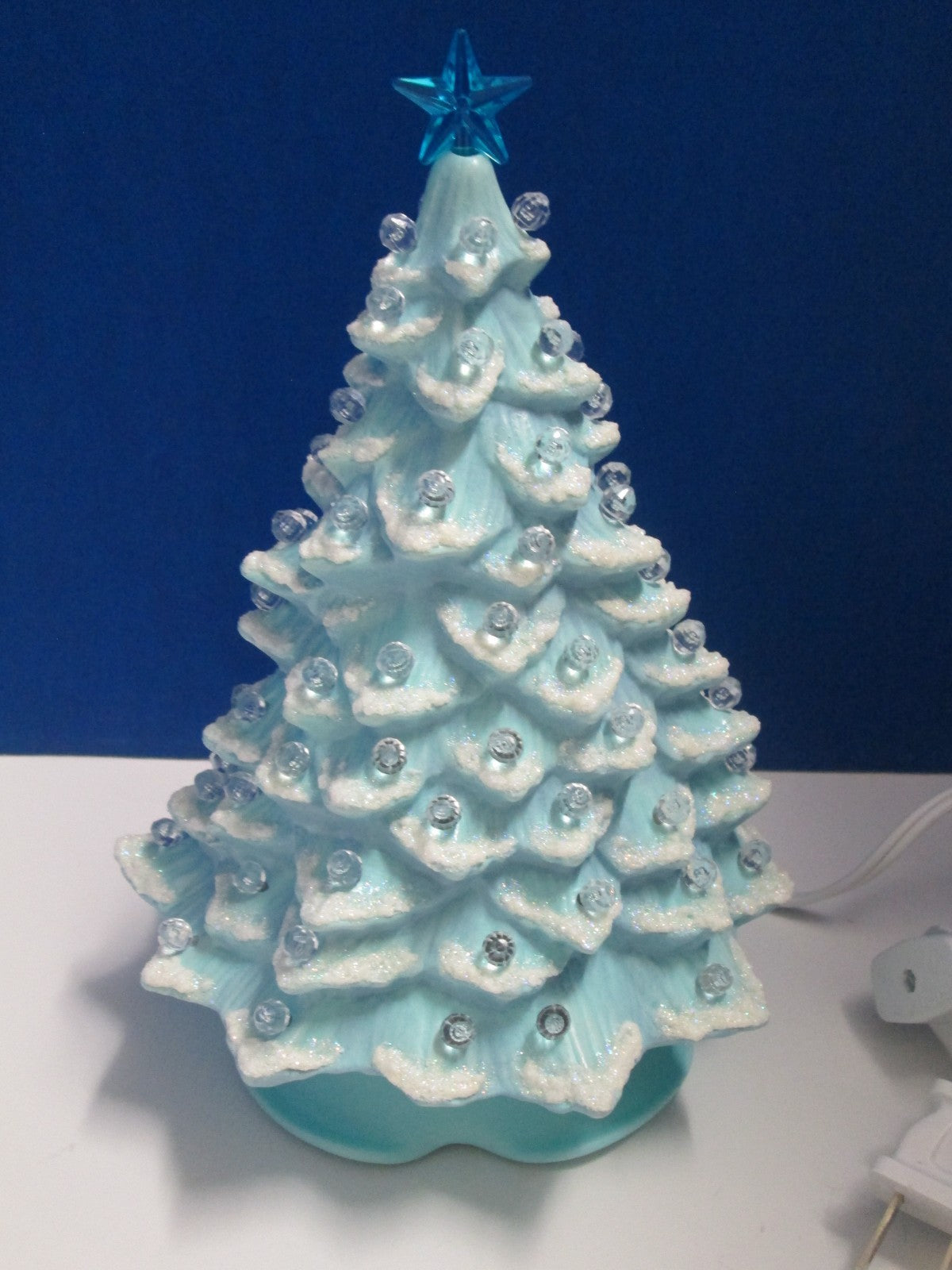 "LIGHT BLUE w/SNOW CAPS"  Ceramic Christmas Tree"  ly Made/ Extra Lights 07FC0E-D4 - KOEEK