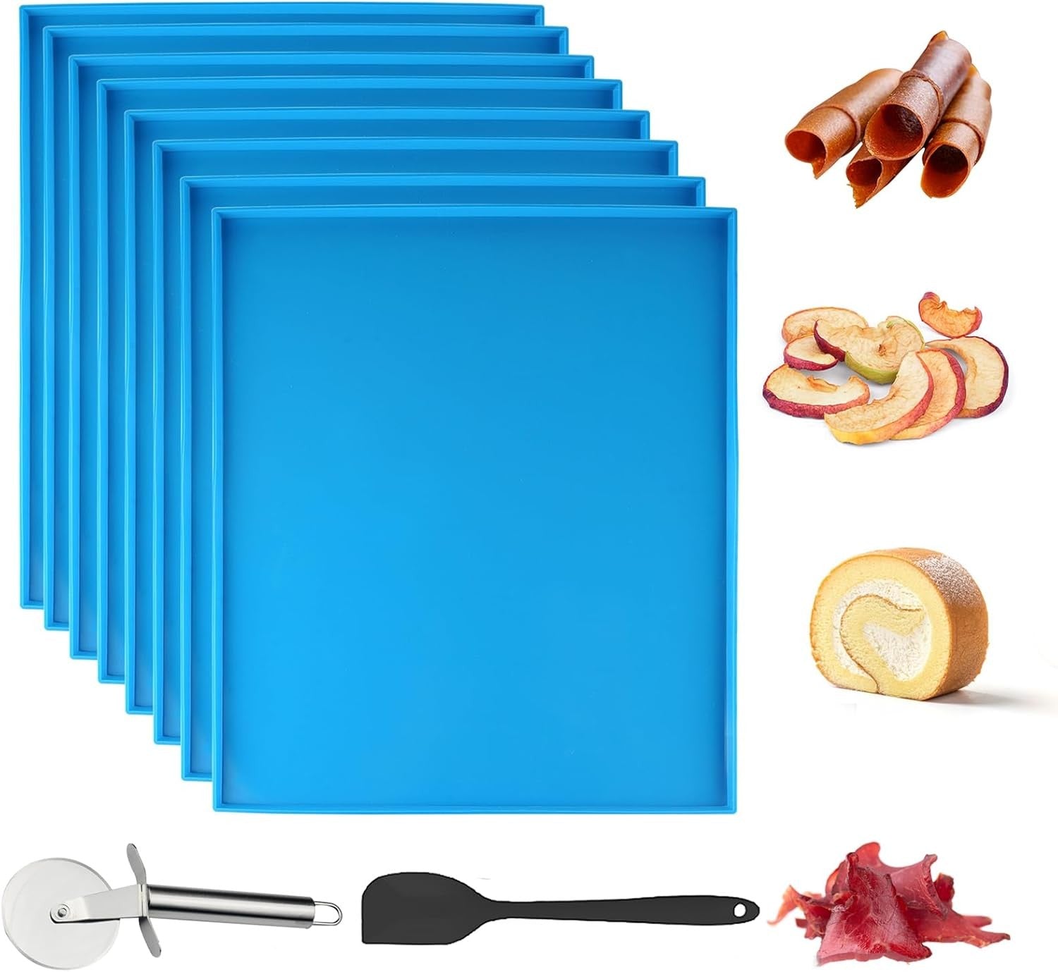 new 8PCS Silicone Dehydrator Trays with Edge Fruit Leather 12 x 10 Blue