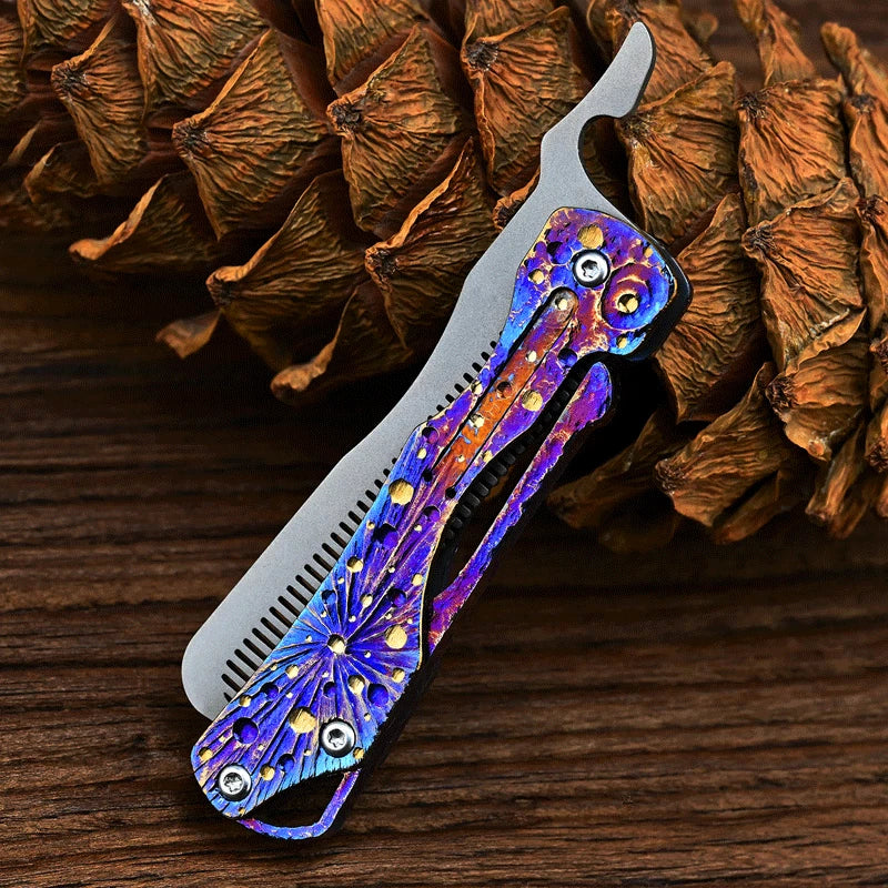 Titanium Comb Folding for Beard Shaving Hair Style Pocket Carry EDC Comb Gift 07FC0E-D4 - KOEEK
