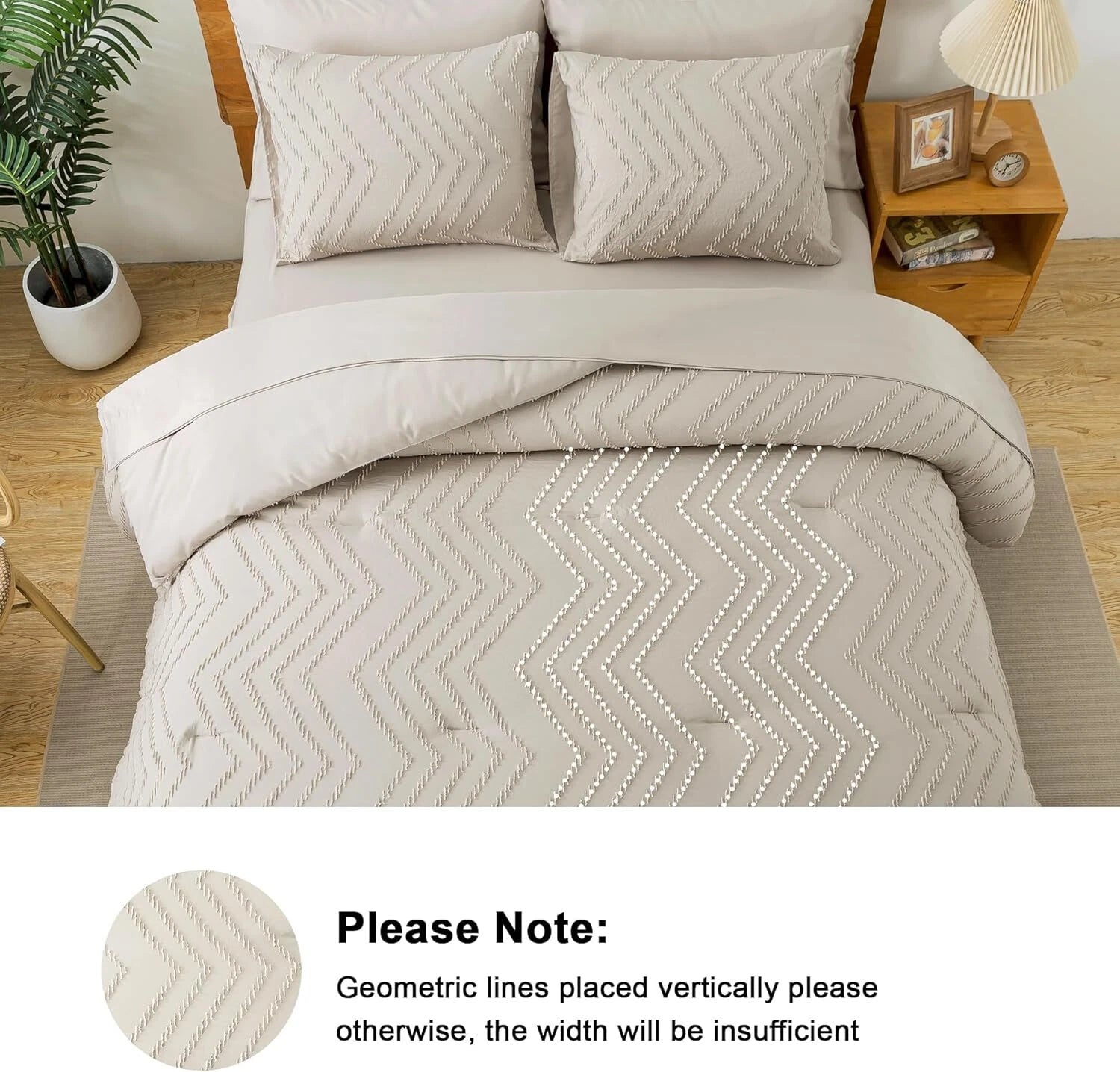 King with Shams Beige Comforter Set - 7 Piece Chevron Tufted Bedding Set 07FC0E-D4 - KOEEK