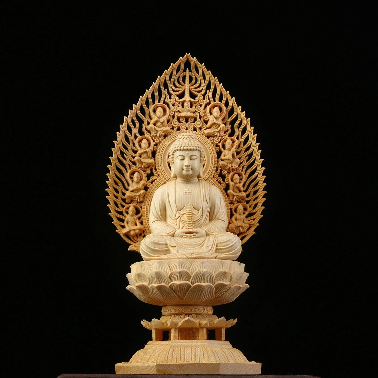 Solid Wood Hand Carving Buddha Statue Pharmacist 11'' Bodhisattva Home Decor 07FC0E-D4 - KOEEK