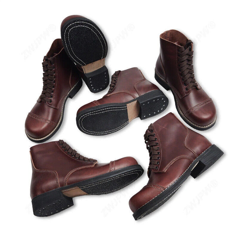 US WWII Brown Short M1942 Shoot Cowhide Men Hiking Boots Tactical Military Shoes 07FC0E-D4 - KOEEK