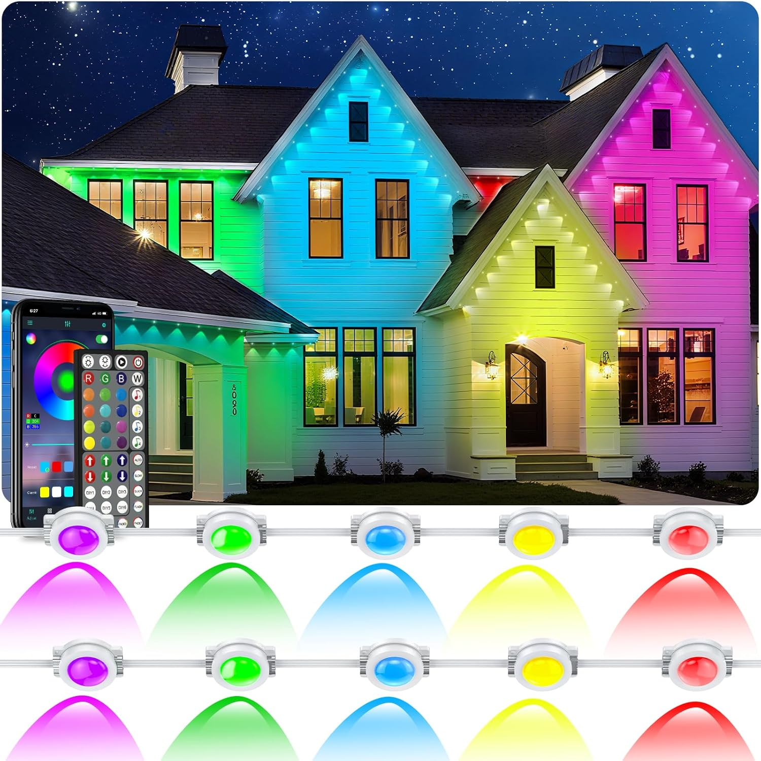 100Ft Permanent Outdoor Lights,For House Roof, Christmas, Holiday, Party, Daily 07FC0E-D4 - KOEEK
