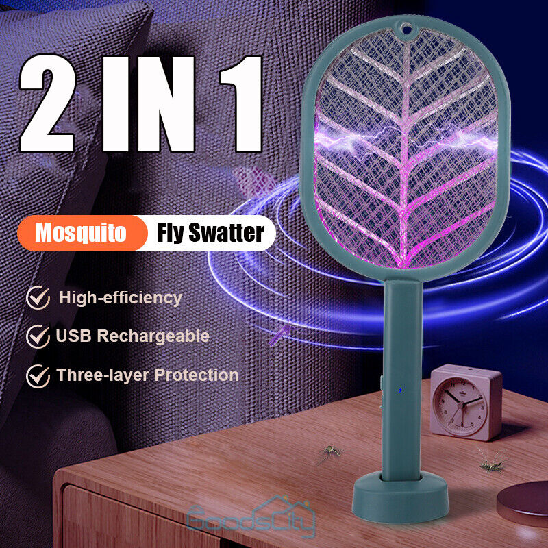 ny håndholdt USB genopladelig myggefluesmækker Bug Insect Zapper Killer ketcher