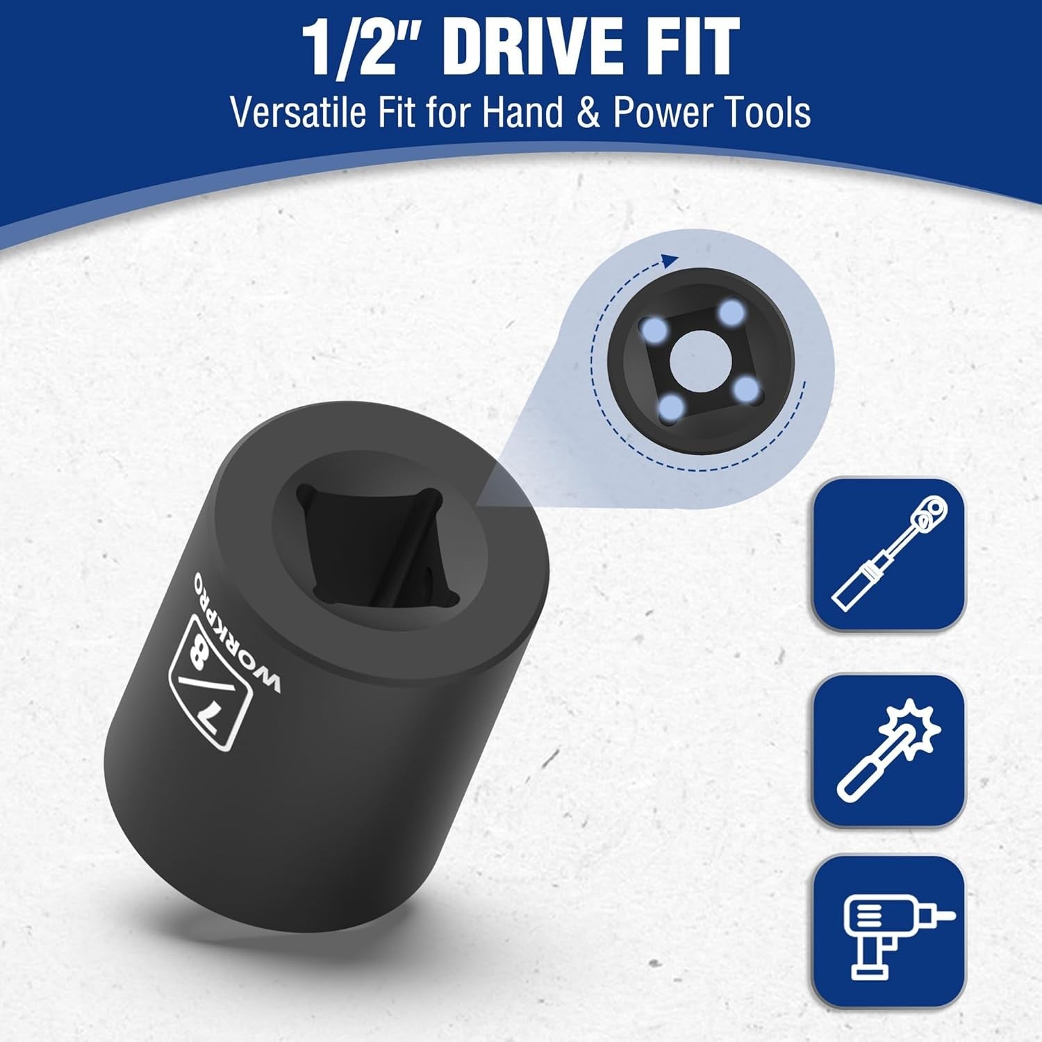 new WORKPRO 1/2” Drive Shallow Impact Socket Set, SAE Cr-V Steel 14PCS, WORKPRO - KOEEK