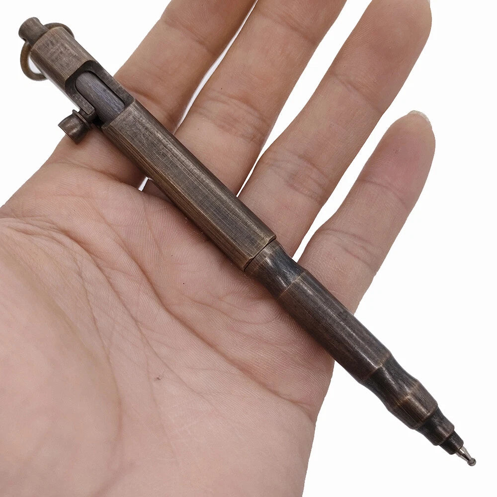 Solid Brass Bolt Action Pen Pocket EDC Signature Ballpoint collectible Gel Pen 07FC0E-D4 - KOEEK