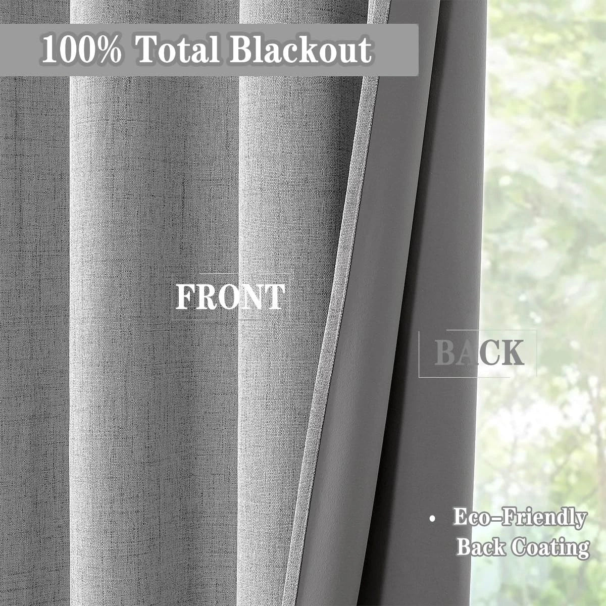 Total Blackout Bedroom Window Curtains Linen Textured Blackout, 2 Panels，Grey 07FC0E-D4 - KOEEK