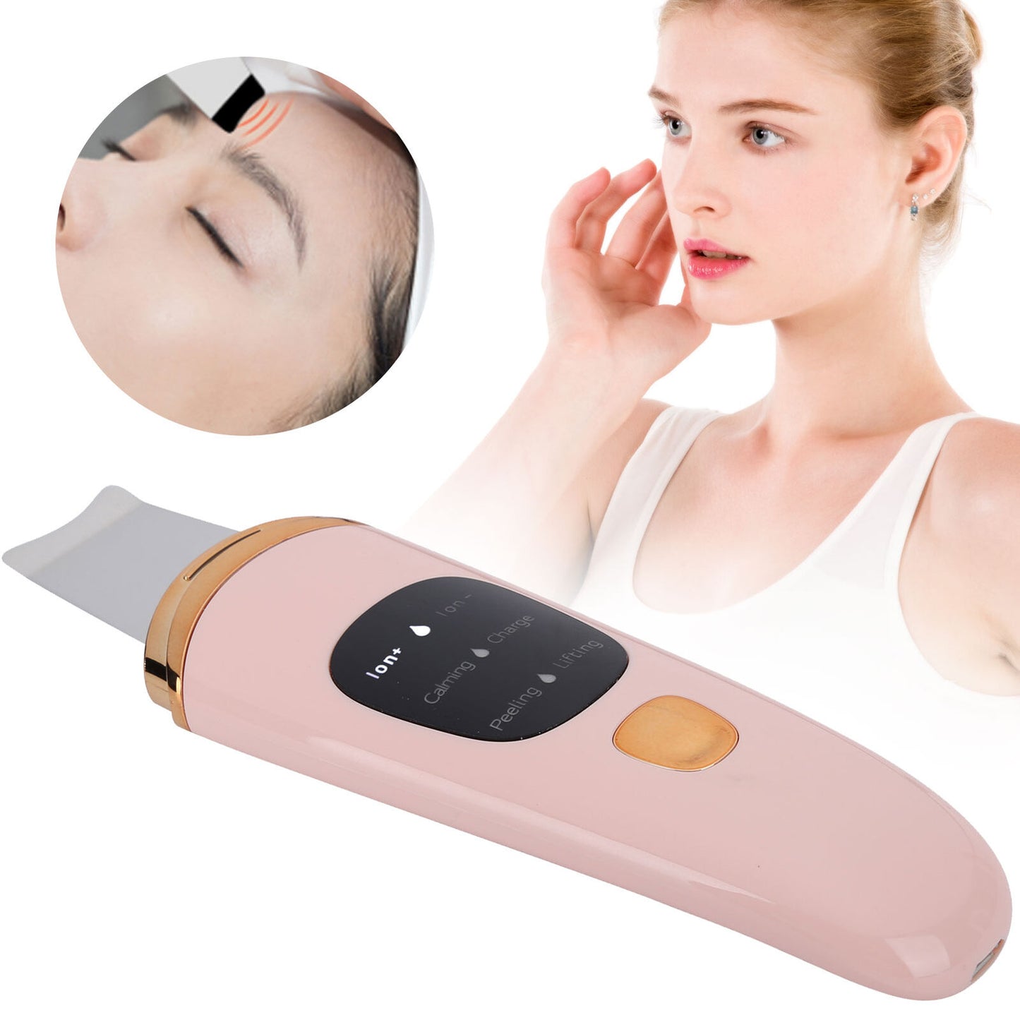 new Ultrasonic ScLCD Blackhead Removal Face ScLifting Machine(Pink ) HGF koeek - KOEEK