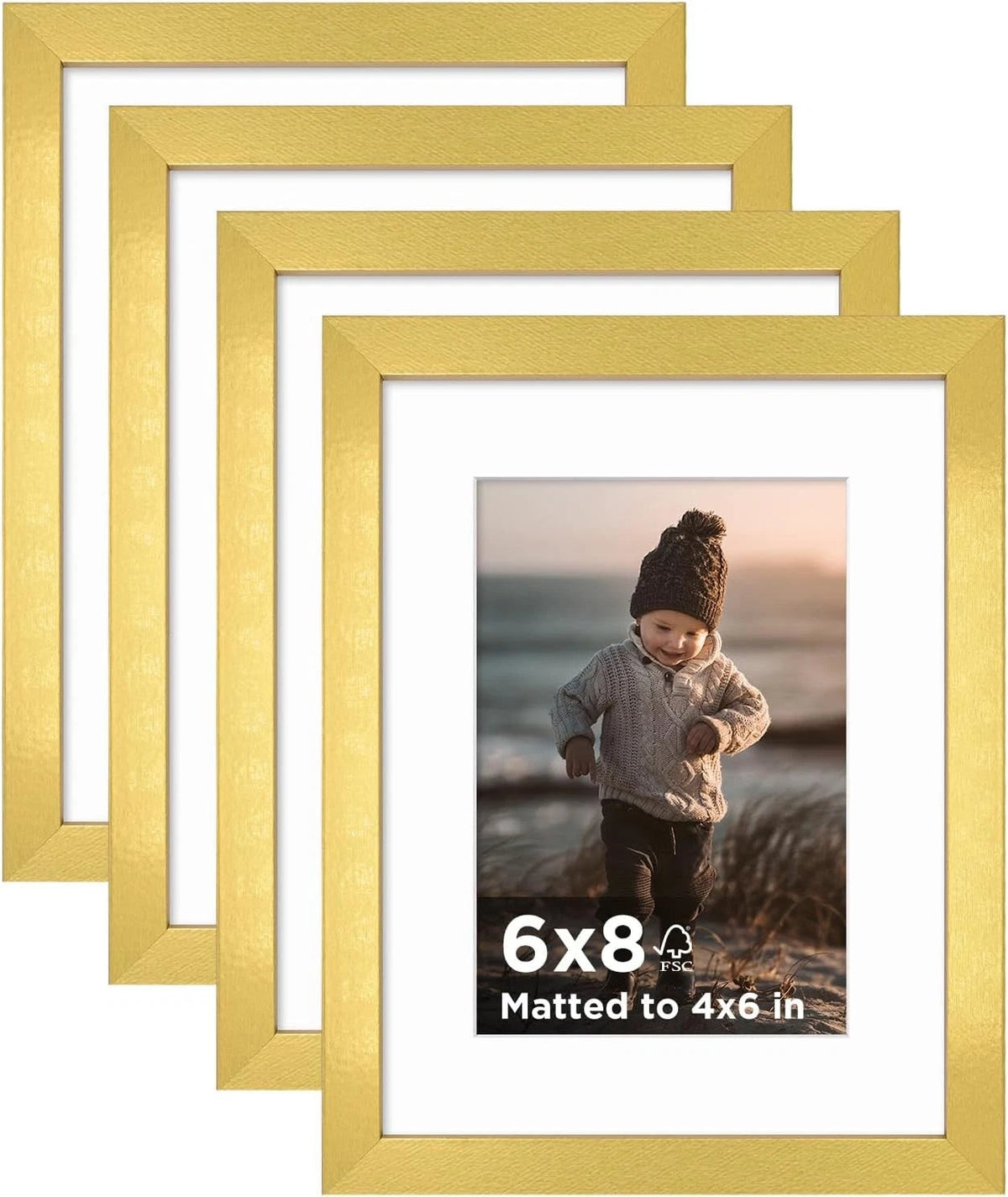 6x8 Photo Frame Gold Set, Wooden Photo Frame with Liner (4x6 Size) 07FC0E-D4 - KOEEK