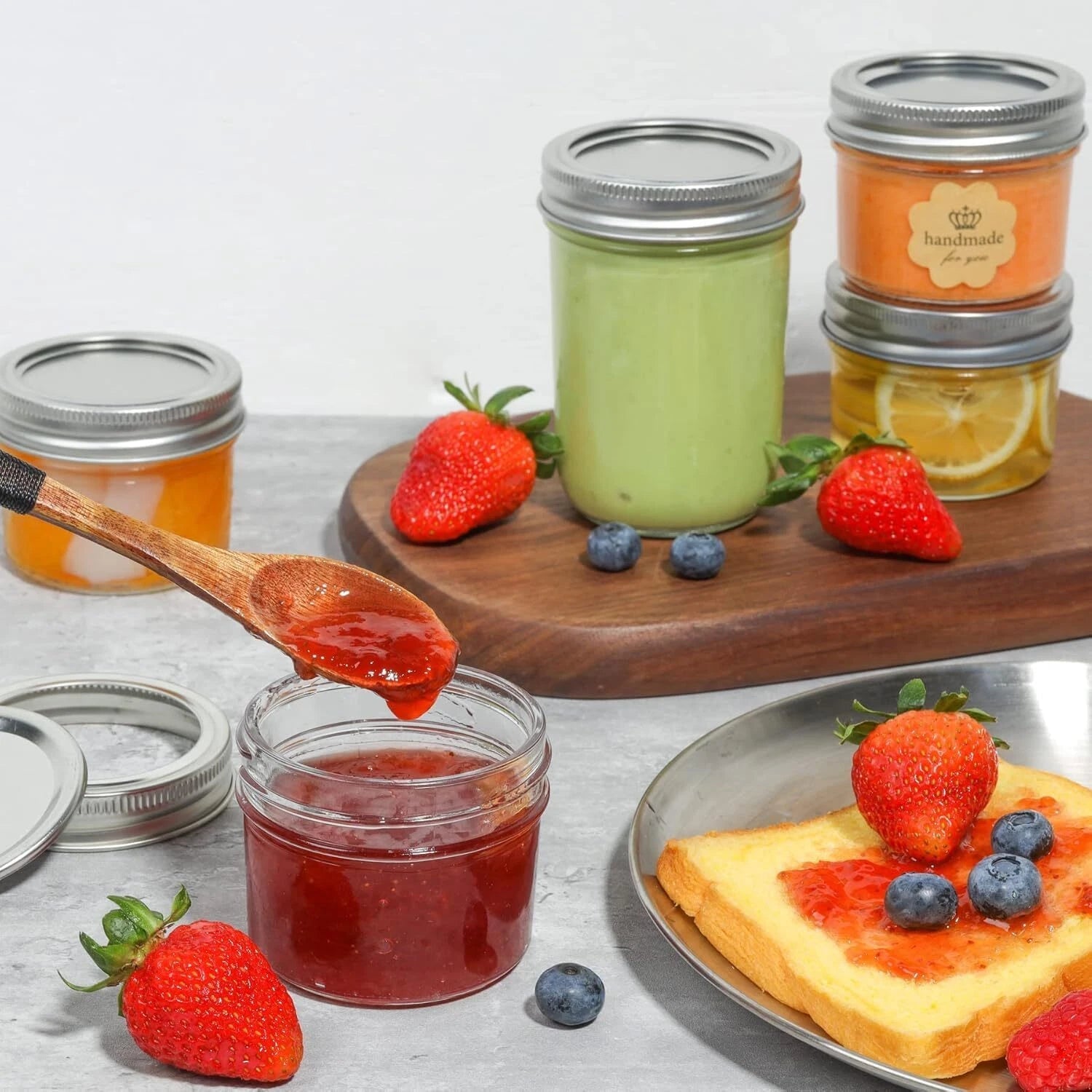 Mini Mason Jars 4oz - 8 Pack, Regular Mouth Mason Jar with Lids and Seal Bands 07FC0E-D4 - KOEEK