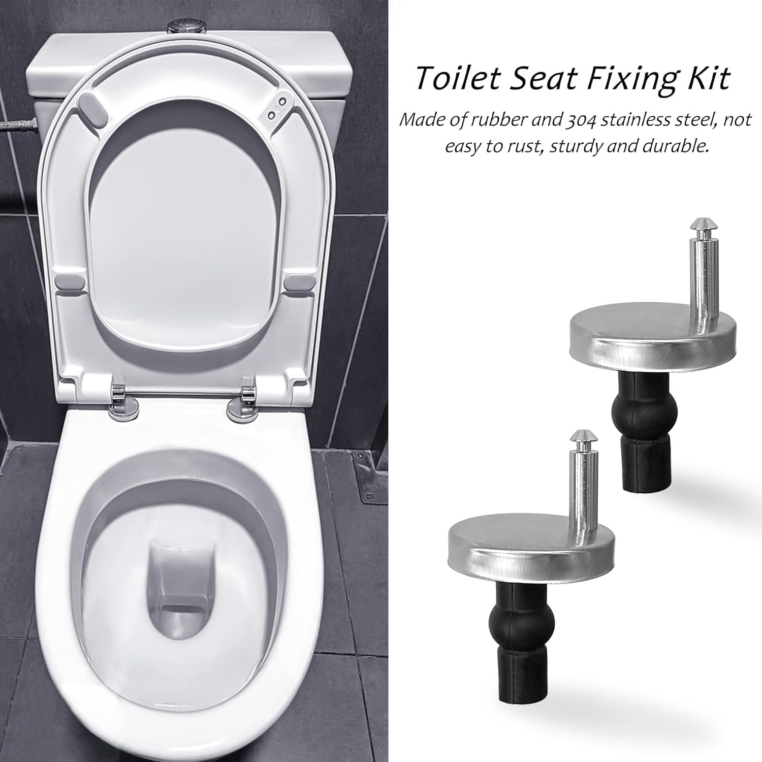 new Quacc 2 PCS Toilet Seat Hinge Fixings, Quick Release Top Silver
